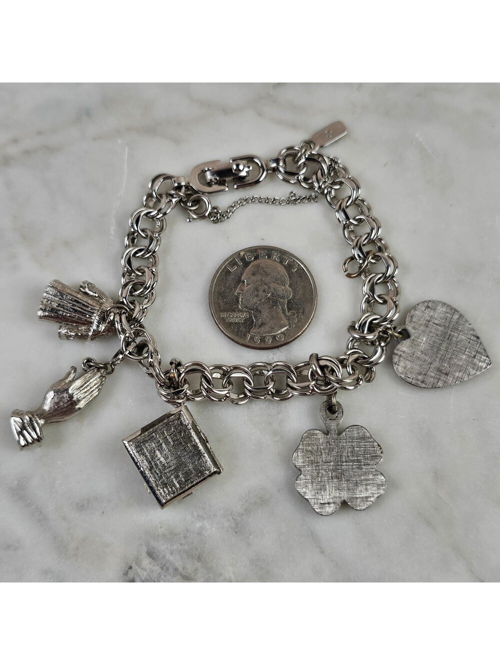Vintage Monet Silver Tone Happy Birthday Charm Bracelet 7.5 Inch - Picture 7 of 9